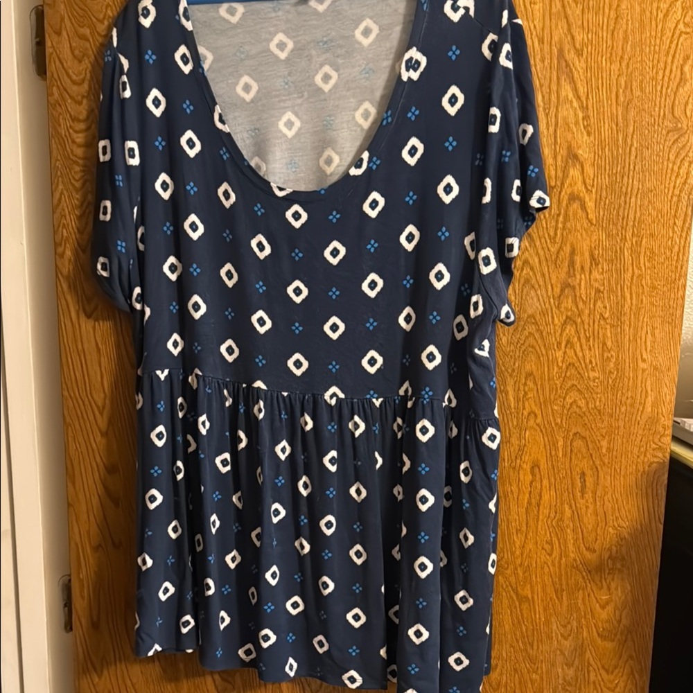 Terra & Sky Blue Peplum Blouse with Flutter Sleeves Plus Sized
